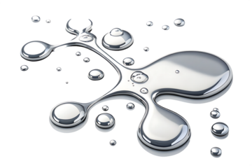 3D render of fluid chrome liquid shapes isolated on white background PNG