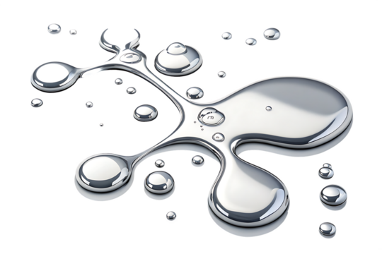 3D render of fluid chrome liquid shapes isolated on white background PNG