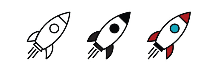 Rocket icon vector illustration. Rocket Launch symbol line, fill, and color icon for graphic and web design collection