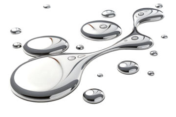 3D render of fluid chrome liquid shapes isolated on white background PNG