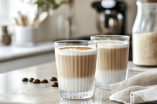 Morning ritual: coffee drinks beautifully displayed in glasses.
