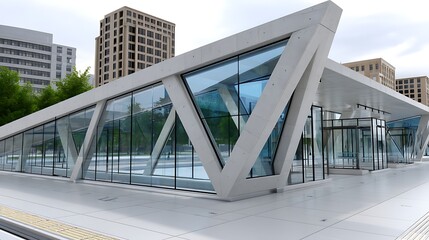 Obraz premium Modern Glass and Concrete Pavilion Architecture Urban Cityscape Background