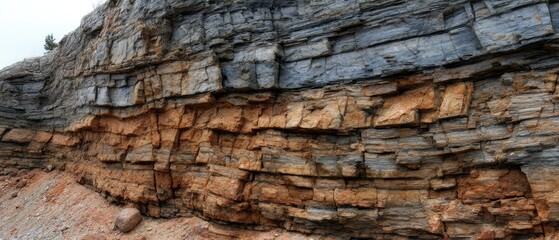 geology fossil strata concept. Rocky geological formation showcasing layered textures and colors.