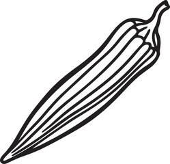 okra vegetable line art, black outline, vector and illustration, coloring book page line art drawing