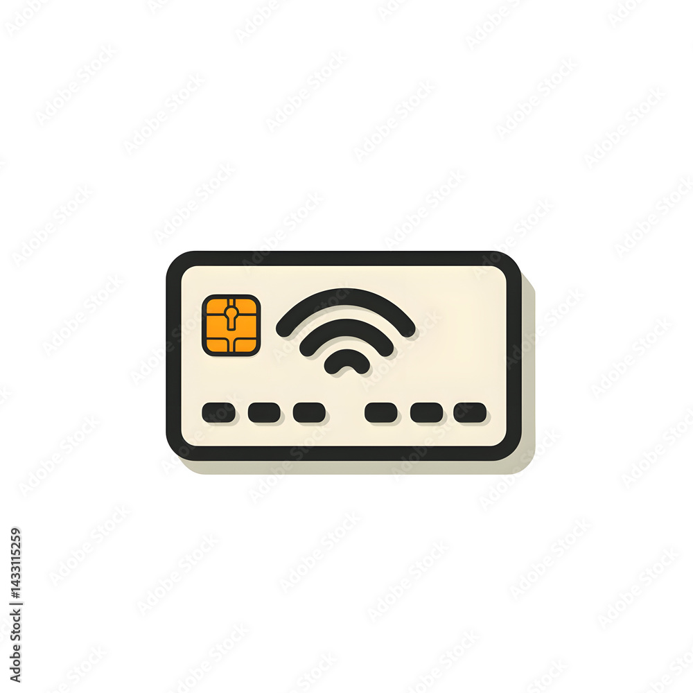 Poster a simple flat style of a credit card icon featuring a contactless payment symbol and a minimalist de
