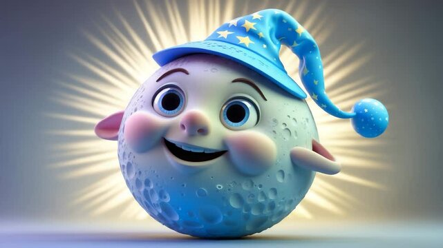 Cute cartoon moon with nightcap object