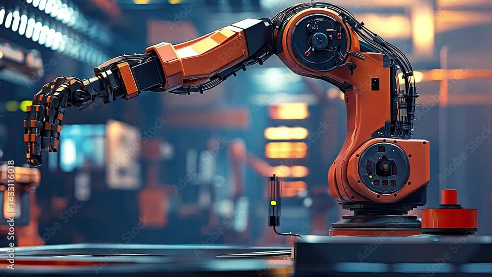 Aufkleber robotic arm in industrial automation precision engineering with orange and black design showcasing a