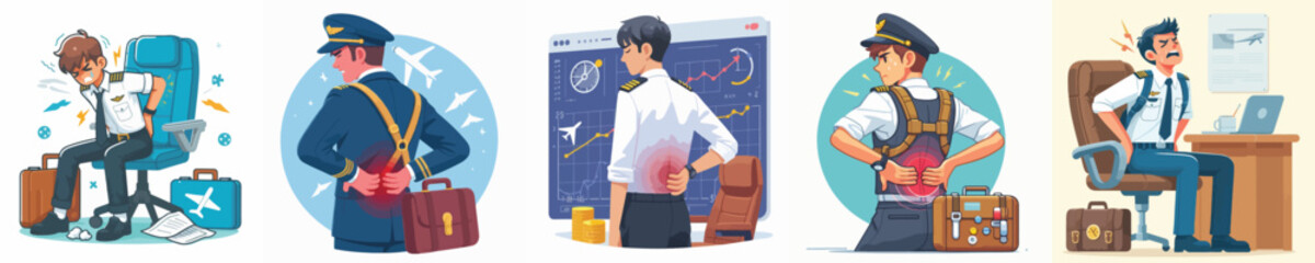 pilot character vector with back pain