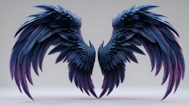 Fallen angel with dark, elegant wings and gothic feathers in an isolated, celestial-themed illustration