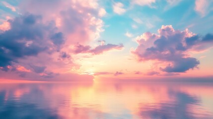 Obraz premium Pastel Sunset: Serene Ocean Reflection with Dreamy Clouds