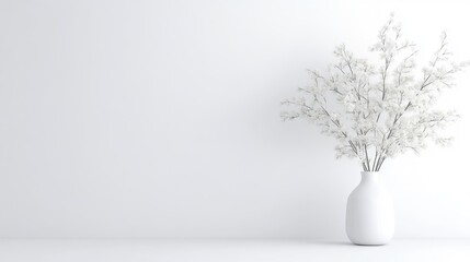 Obraz premium Simple, minimalist, white interior with a vase of delicate flowers