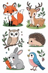 Cute woodland animals in a playful arrangement.
