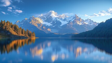 Serene Reflection of Snow Capped Mountains in a Calm Lake