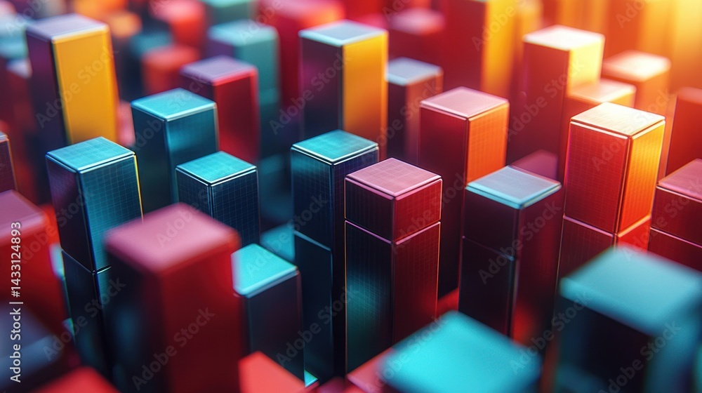 Poster abstract colorful cubes: a vibrant 3d rendering of geometric shapes, showcasing a dynamic interplay 