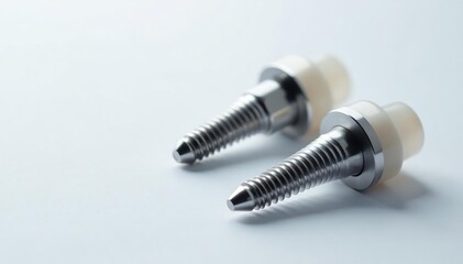 Fototapeta premium Close-up of orthopedic implant components on white , white background, shoulder replacement