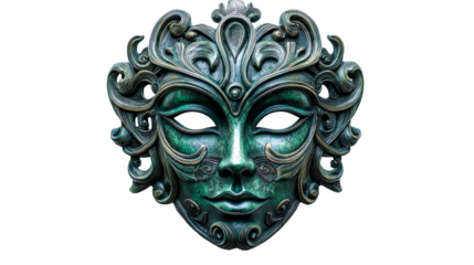 Intricately designed green decorative mask