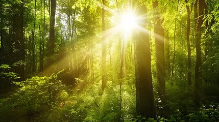 Obraz premium World Environment Day, A lush green forest filled with wildlife and sunlight