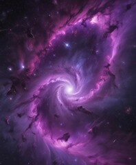 Vibrant purple nebula swirls around dense star clusters ,  starburst,  stellar evolution