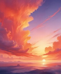Vibrant sky, abstract watercolor, sunset hues ,  freedom,  optimism