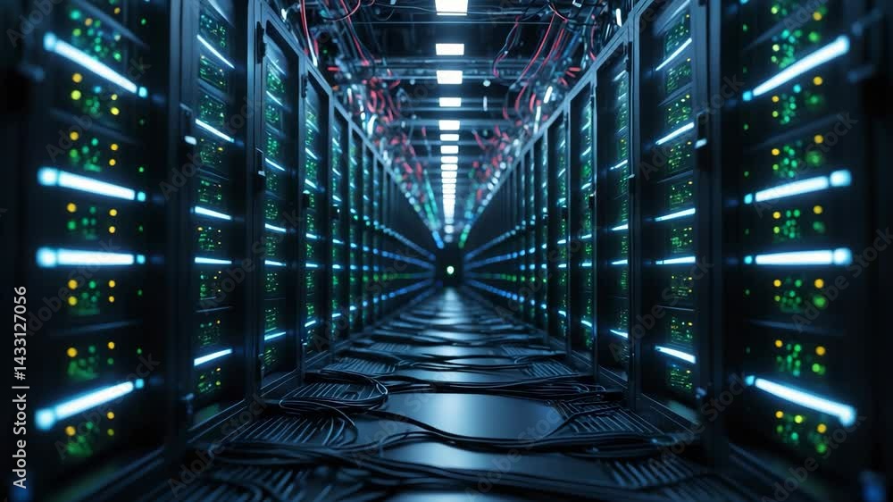 Aufkleber futuristic data center featuring fully functional servers between two racks