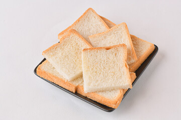 Bread slices cut into squares ready to eat