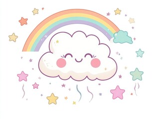 Cute cloud, rainbow, stars, cartoon