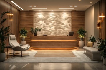 Modern hotel reception area at night