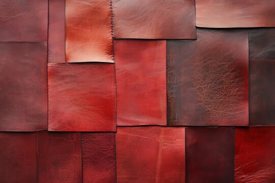 Detailed view of various shades of red leather samples.
