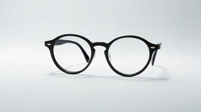 Front perspective of a round eyeglasses frame with a backdrop.