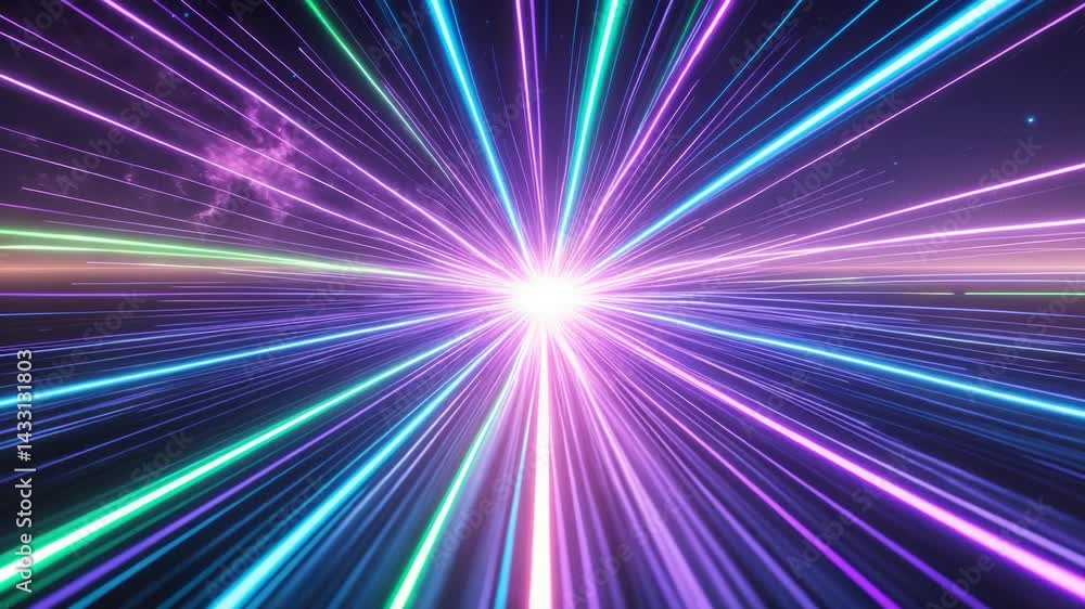 Aufkleber futuristic data stream with explosion effect and neon glowing rays in motion for sci-fi wallpaper
