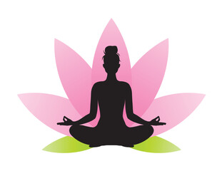 FEMME EN POSITION DU LOTUS DEVANT FLEUR DE LOTUS 1 - Illustration vectorielle