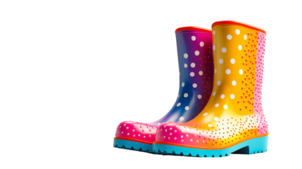 Bright rain boots pop on white background
