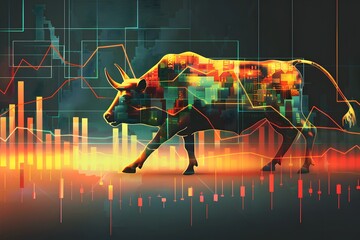 the bull with stock market chart graphic, symbolizing the strength of the market