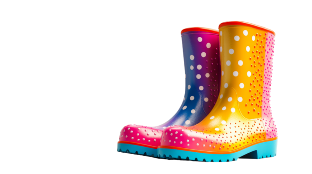 Bright rain boots pop on white background