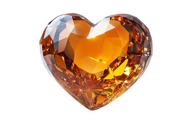 A beautiful heart-shaped amber gemstone with intricate facets, isolated on a white background.