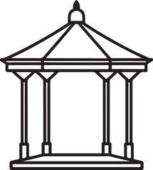 Fototapeta premium gazebo line art, black outline, vector and illustration, coloring book page line art drawing