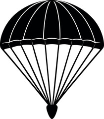Skydiving Parachute Silhouette in Black | Aerial Drop Vector Icon for Adventure, Military & Sport