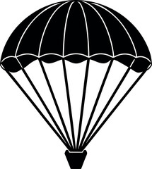 Skydiving Parachute Silhouette in Black | Aerial Drop Vector Icon for Adventure, Military & Sport