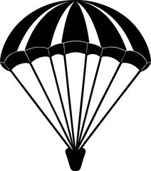 Skydiving Parachute Silhouette in Black | Aerial Drop Vector Icon for Adventure, Military & Sport