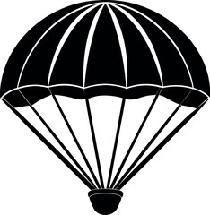 Skydiving Parachute Silhouette in Black | Aerial Drop Vector Icon for Adventure, Military & Sport