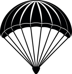 Skydiving Parachute Silhouette in Black | Aerial Drop Vector Icon for Adventure, Military & Sport