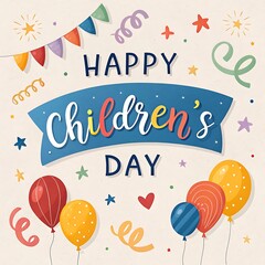 Happy Childrens Day Celebration Card Design with Balloons