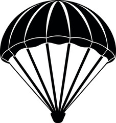 Skydiving Parachute Silhouette in Black | Aerial Drop Vector Icon for Adventure, Military & Sport