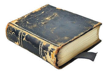 Obraz premium A vintage, worn leather book with a faded cover, showcasing its age and history on a white isolate background.