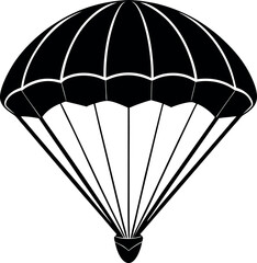 Skydiving Parachute Silhouette in Black | Aerial Drop Vector Icon for Adventure, Military & Sport