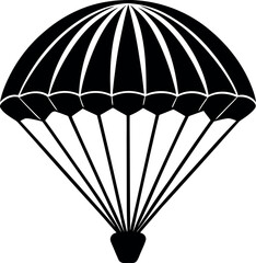 Skydiving Parachute Silhouette in Black | Aerial Drop Vector Icon for Adventure, Military & Sport