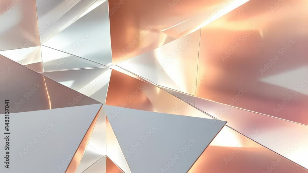 Poster discovering the beauty of light reflections at an art installation with geometric designs and metall