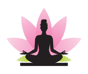 FEMME EN POSITION DU LOTUS DEVANT FLEUR DE LOTUS 2 - Illustration vectorielle