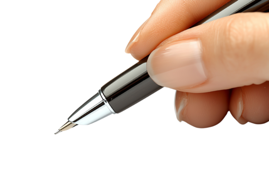 Close-up of a hand holding a stylish pen ready for writing.