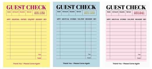 Guest Check List blank receipt template for signages, wall art, posters, postcard. t-shirt design graphics, banners and templates. Use for Travel, restaurant, cafe art decor.